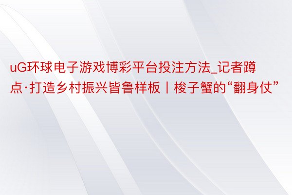 uG环球电子游戏博彩平台投注方法_记者蹲点·打造乡村振兴皆鲁样板丨梭子蟹的“翻身仗”