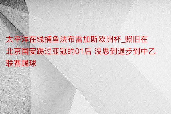 太平洋在线捕鱼法布雷加斯欧洲杯_照旧在北京国安踢过亚冠的01后 没思到退步到中乙联赛踢球