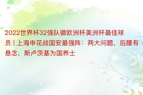 2022世界杯32强队徽欧洲杯美洲杯最佳球员 | 上海申花战国安最强阵：两大问题，后腰有悬念，斯卢茨基为国养士