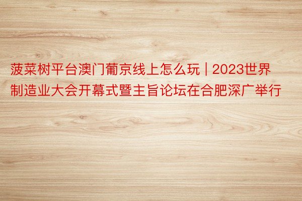 菠菜树平台澳门葡京线上怎么玩 | 2023世界制造业大会开幕式暨主旨论坛在合肥深广举行